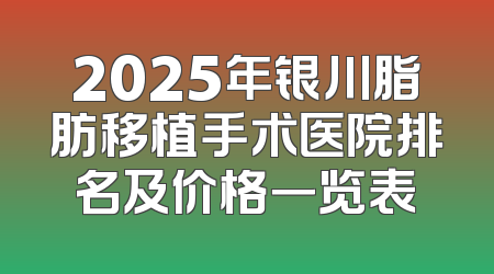 2025年银川脂肪移植手术医院排名及价格一览表