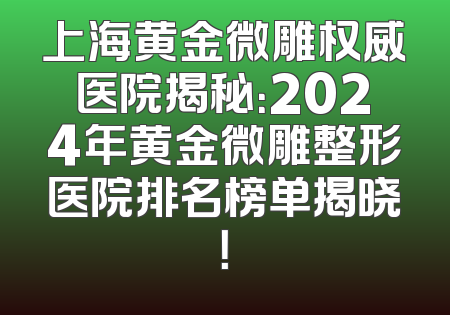 上海黄金微雕权威医院揭秘：2024年黄金微雕整形医院排名榜单揭晓！