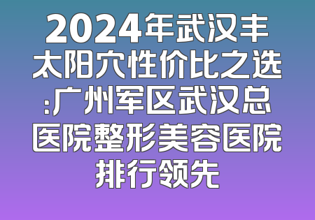 2024年武汉丰太阳穴性价比之选：广州军区武汉总医院整形美容医院排行领先