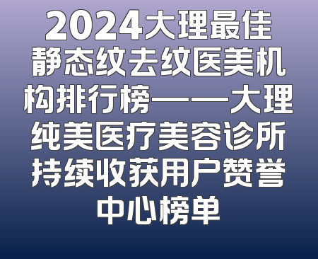 2024大理最佳静态纹去纹医美机构排行榜——大理纯美医疗美容诊所持续收获用户赞誉中心榜单