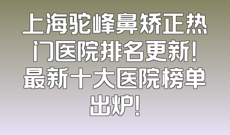 上海驼峰鼻矫正热门医院排名更新！最新十大医院榜单出炉！