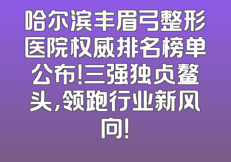 哈尔滨丰眉弓整形医院权威排名榜单公布！三强独占鳌头，领跑行业新风向！