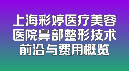 上海彩婷医疗美容医院鼻部整形技术前沿与费用概览