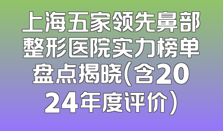 上海五家领先鼻部整形医院实力榜单盘点揭晓（含2024年度评价）