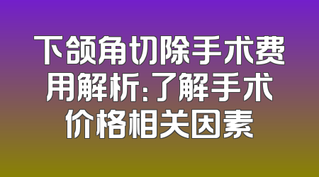 下颌角切除手术费用解析：了解手术价格相关因素