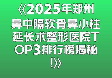 《2025年郑州鼻中隔软骨鼻小柱延长术整形医院TOP3排行榜揭秘！》