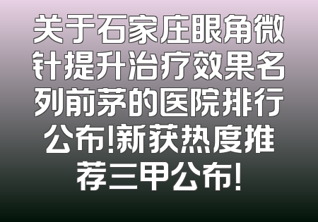 关于石家庄眼角微针提升治疗效果名列前茅的医院排行公布！新获热度推荐三甲公布！