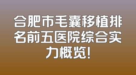 合肥市毛囊移植排名前五医院综合实力概览！
