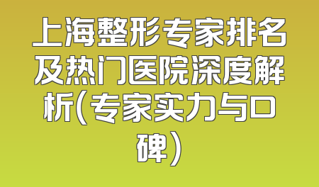 上海整形专家排名及热门医院深度解析（专家实力与口碑）