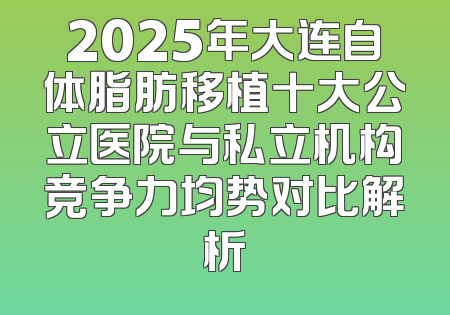 2025年大连自体脂肪移植十大公立医院与私立机构竞争力均势对比解析