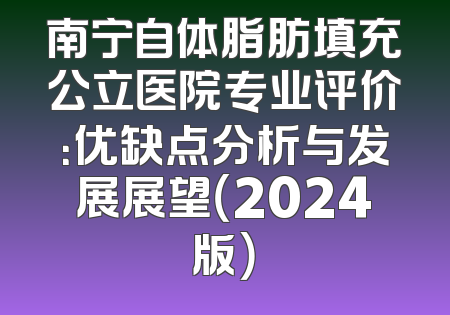 南宁自体脂肪填充公立医院专业评价：优缺点分析与发展展望（2024版）