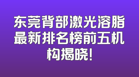 东莞背部激光溶脂最新排名榜前五机构揭晓！