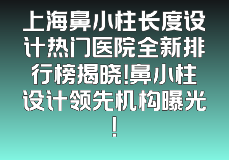 上海鼻小柱长度设计热门医院全新排行榜揭晓！鼻小柱设计领先机构曝光！