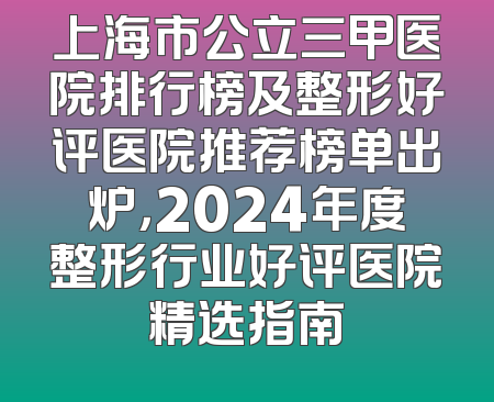 上海市公立三甲医院排行榜及整形好评医院推荐榜单出炉，2024年度整形行业好评医院精选指南