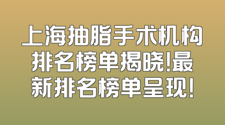 上海抽脂手术机构排名榜单揭晓！最新排名榜单呈现！