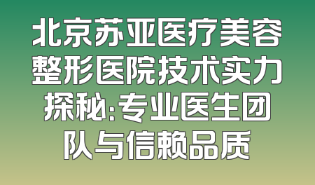 北京苏亚医疗美容整形医院技术实力探秘：专业医生团队与信赖品质