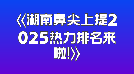 《湖南鼻尖上提2025热力排名来啦！》