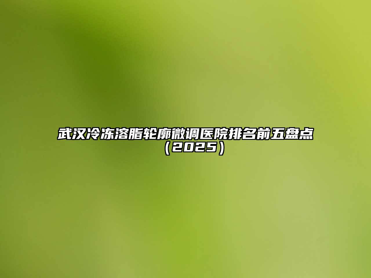 武汉冷冻溶脂轮廓微调医院排名前五盘点（2025）