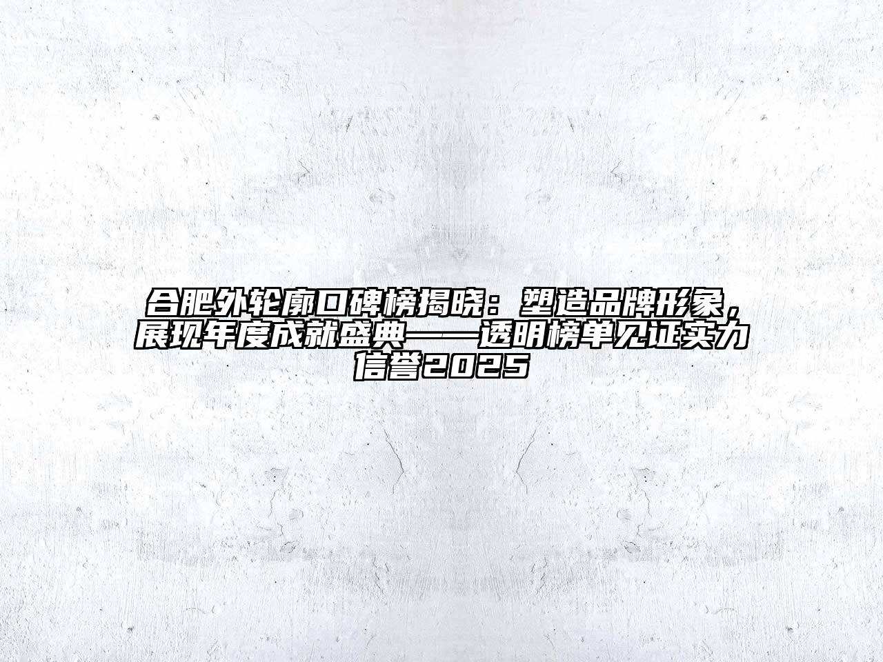 合肥外轮廓口碑榜揭晓：塑造品牌形象，展现年度成就盛典——透明榜单见证实力信誉2025