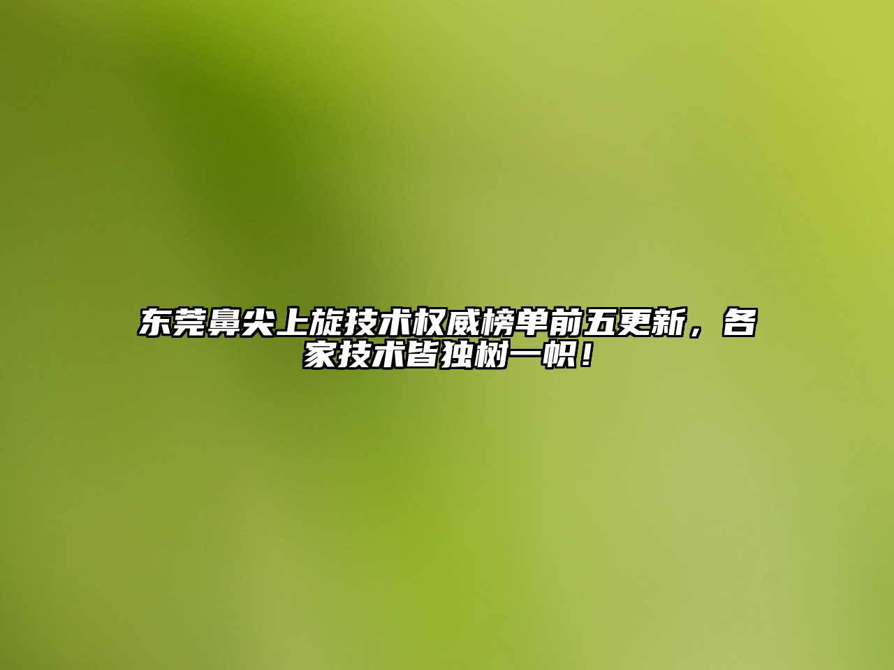 东莞鼻尖上旋技术权威榜单前五更新，各家技术皆独树一帜！
