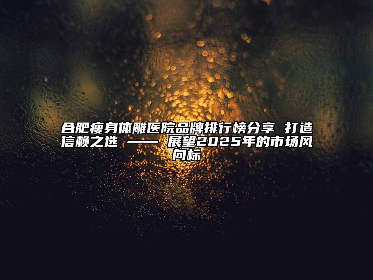 合肥瘦身体雕医院品牌排行榜分享 打造信赖之选 —— 展望2025年的市场风向标