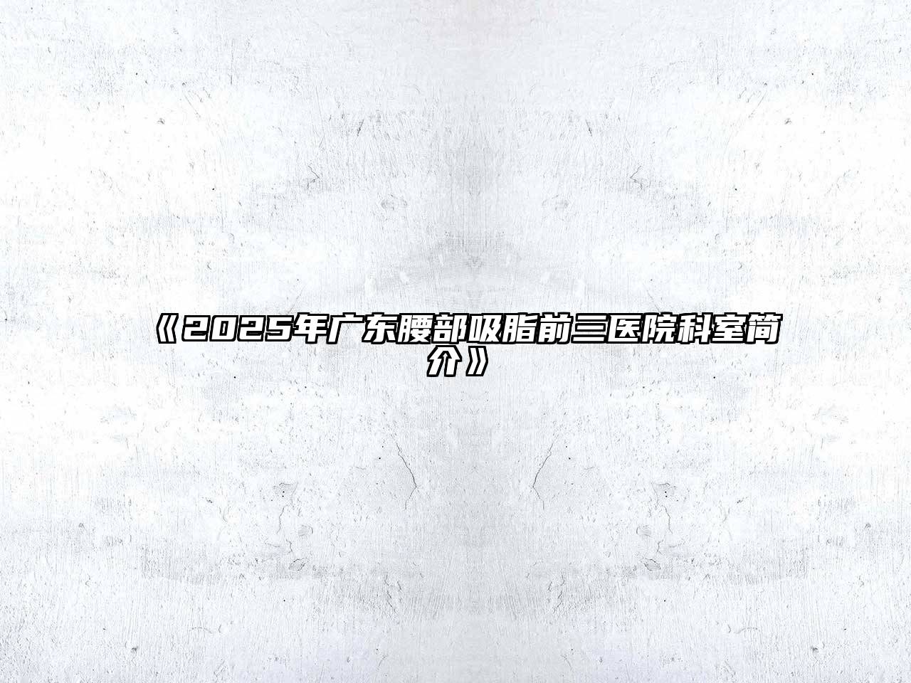 《2025年广东腰部吸脂前三医院科室简介》