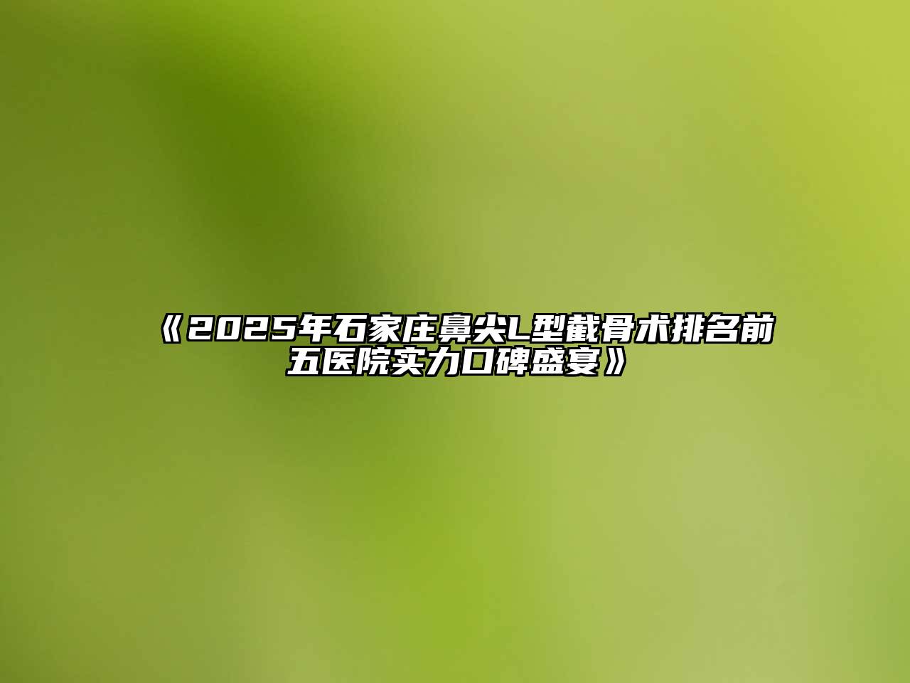 《2025年石家庄鼻尖L型截骨术排名前五医院实力口碑盛宴》